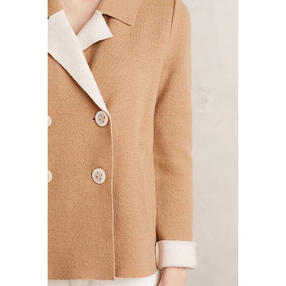 Anthro HWR Womens Tan Double-Breasted Sweater Wool Blend Jacket, Size S - Picture 6 of 15